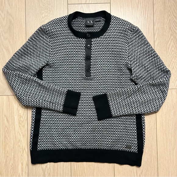 A/X Armani Exchange Other - A|X Armani Exchange Mens Black White Checkered Henley Pullover Sweater Knit M